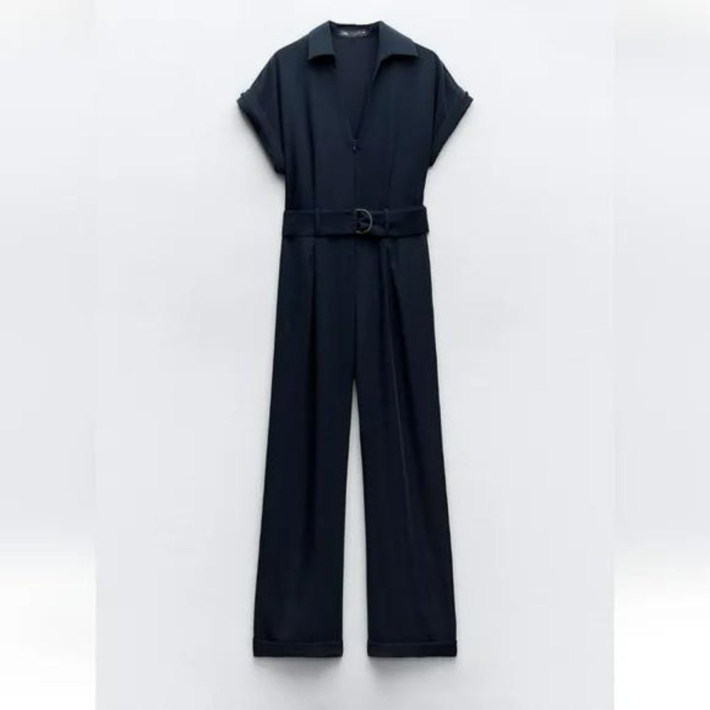 ZARA TURNED - UP CUFF BELTED JUMPSUIT